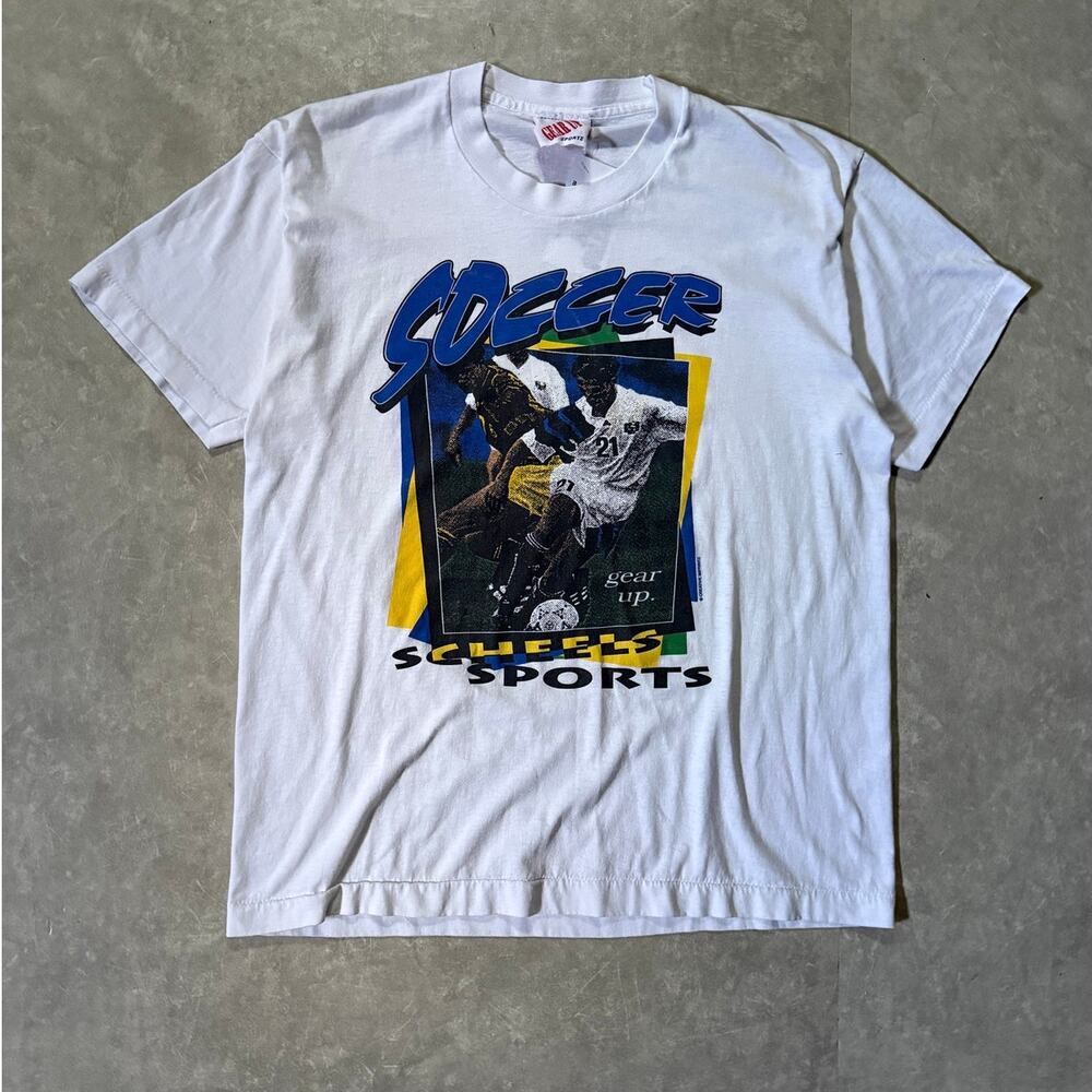 90's Vintage Soccer Scheels White T-Shirt -M